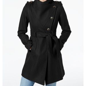 guess asymmetrical belted wool wrap coat